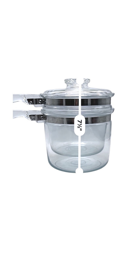 Vintage Pyrex Clear Glass Double Boiler Set With Lid Heat-Resistant Cookware