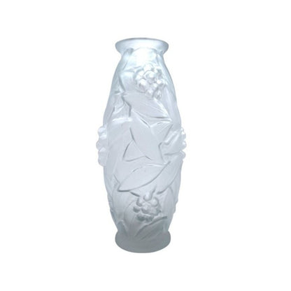 1920s Espaivet Frosted Glass Vase Floral & Berry Design French Art Deco Style