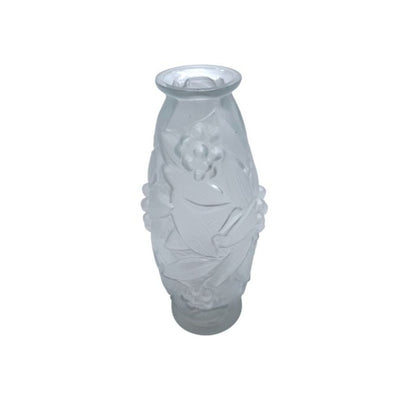 1920s Espaivet Frosted Glass Vase Floral & Berry Design French Art Deco Style