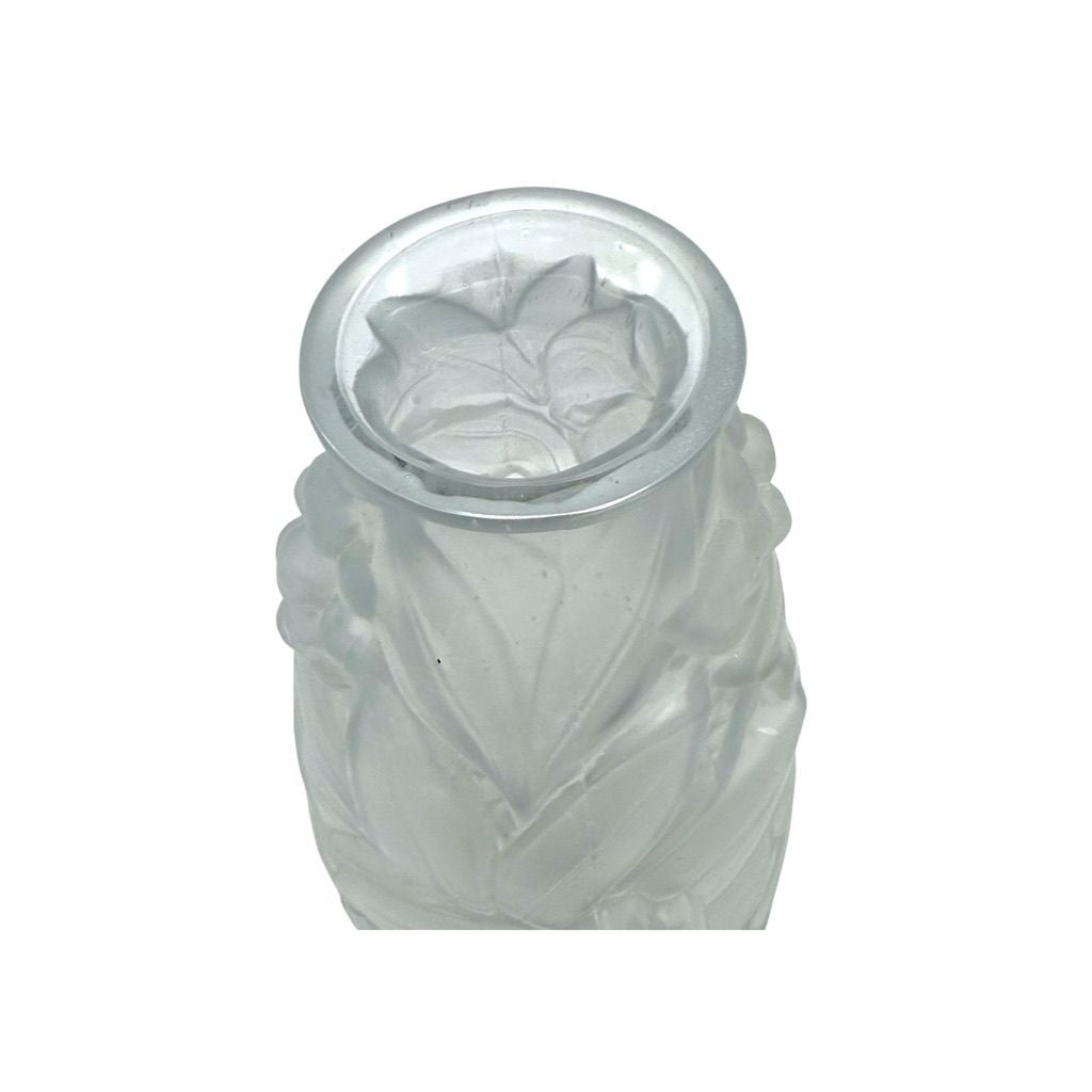 1920s Espaivet Frosted Glass Vase Floral & Berry Design French Art Deco Style