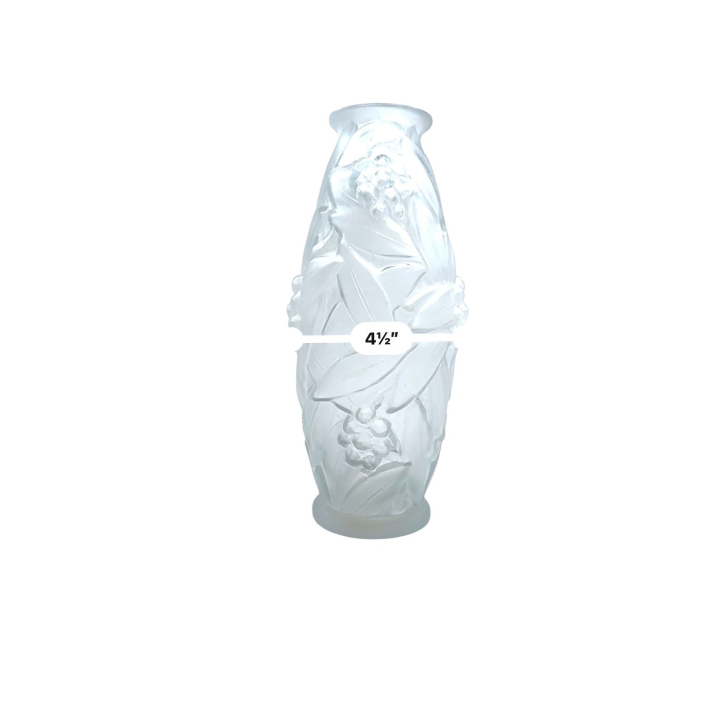 1920s Espaivet Frosted Glass Vase Floral & Berry Design French Art Deco Style