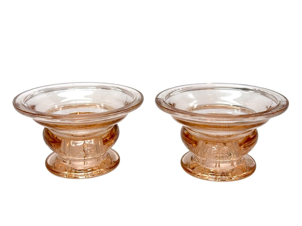 Vintage Pink Depression Glass Etched Candle Holders, Pair