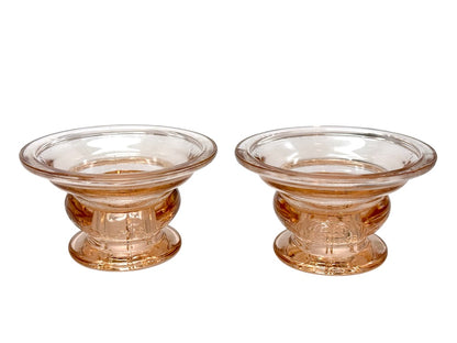 Vintage Pink Depression Glass Etched Candle Holders, Pair