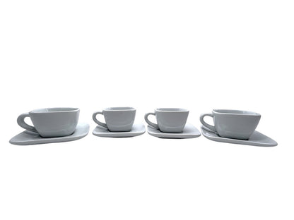 Crate & Barrel Square White Porcelain Coffee Cup & Saucer Set - Set Of 4