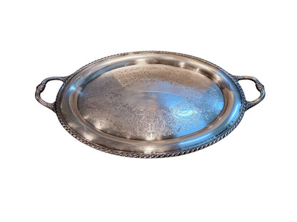 WM. Rogers Victorian Style Oval Silver Plated Serving Tray With Handles 23"x15"