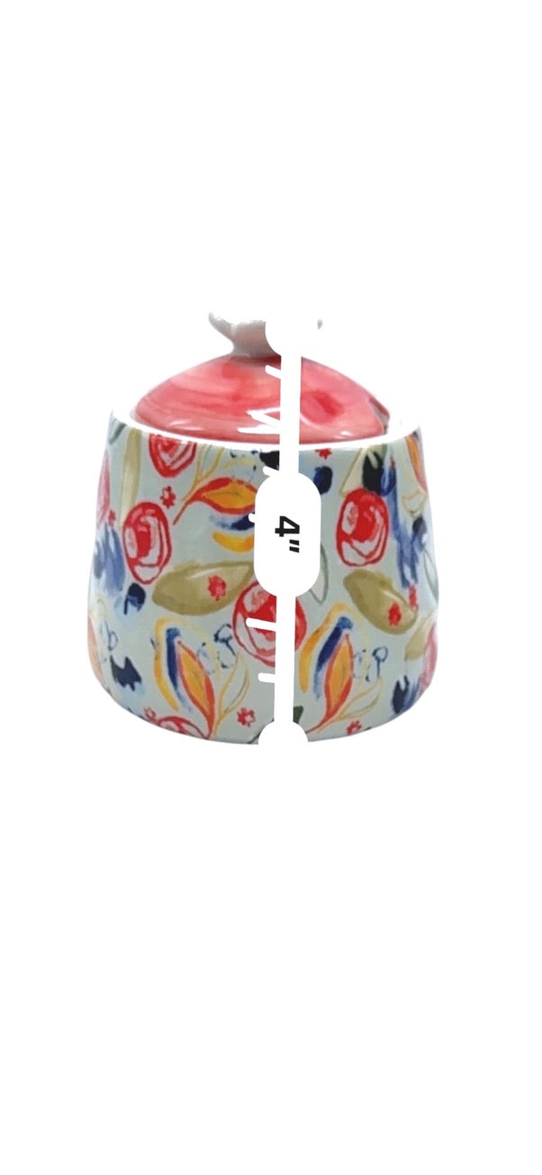 Anthropologie Floral Ceramic Creamer & Sugar Dish Set With Lid