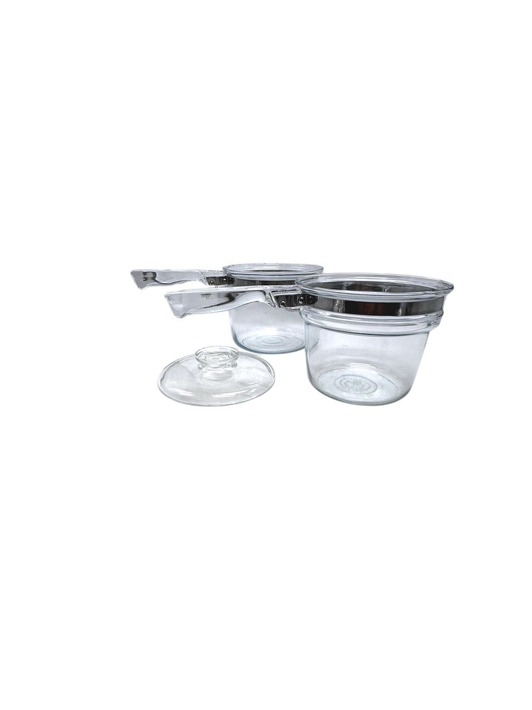 Vintage Pyrex Clear Glass Double Boiler Set With Lid Heat-Resistant Cookware