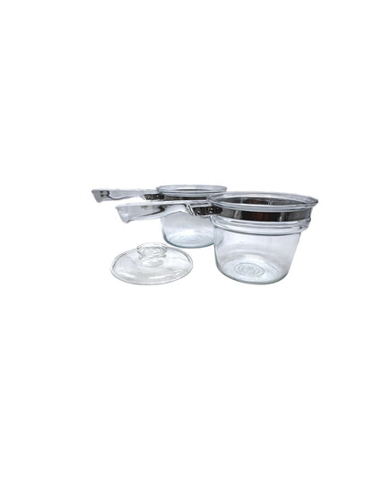 Vintage Pyrex Clear Glass Double Boiler Set With Lid Heat-Resistant Cookware