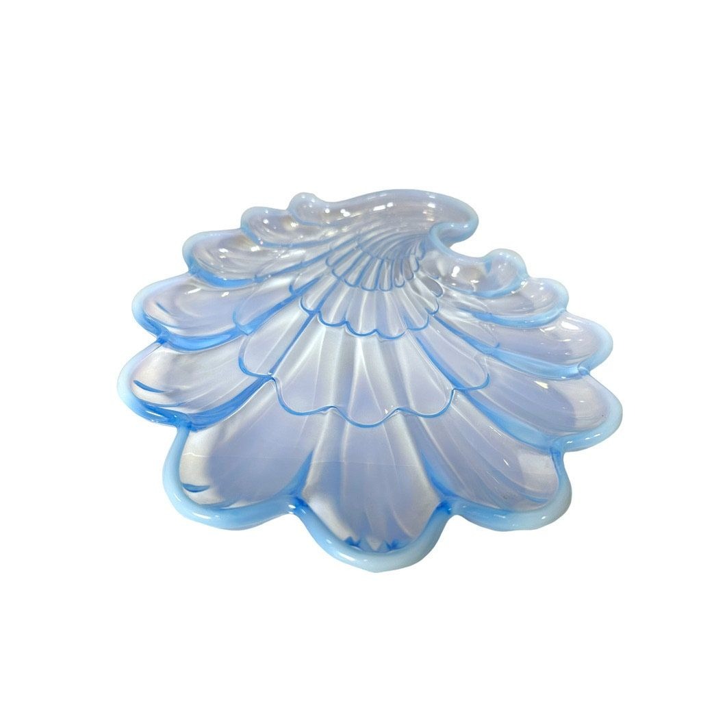 1960's Duncan Miller Sanibel Blue Opalescent Shell Scalloped Edge Plate