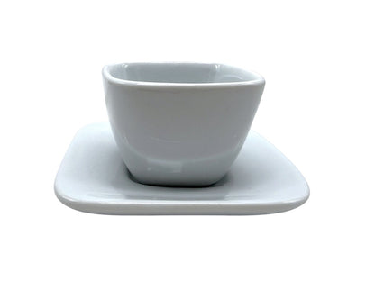 Crate & Barrel Square White Porcelain Coffee Cup & Saucer Set - Set Of 4