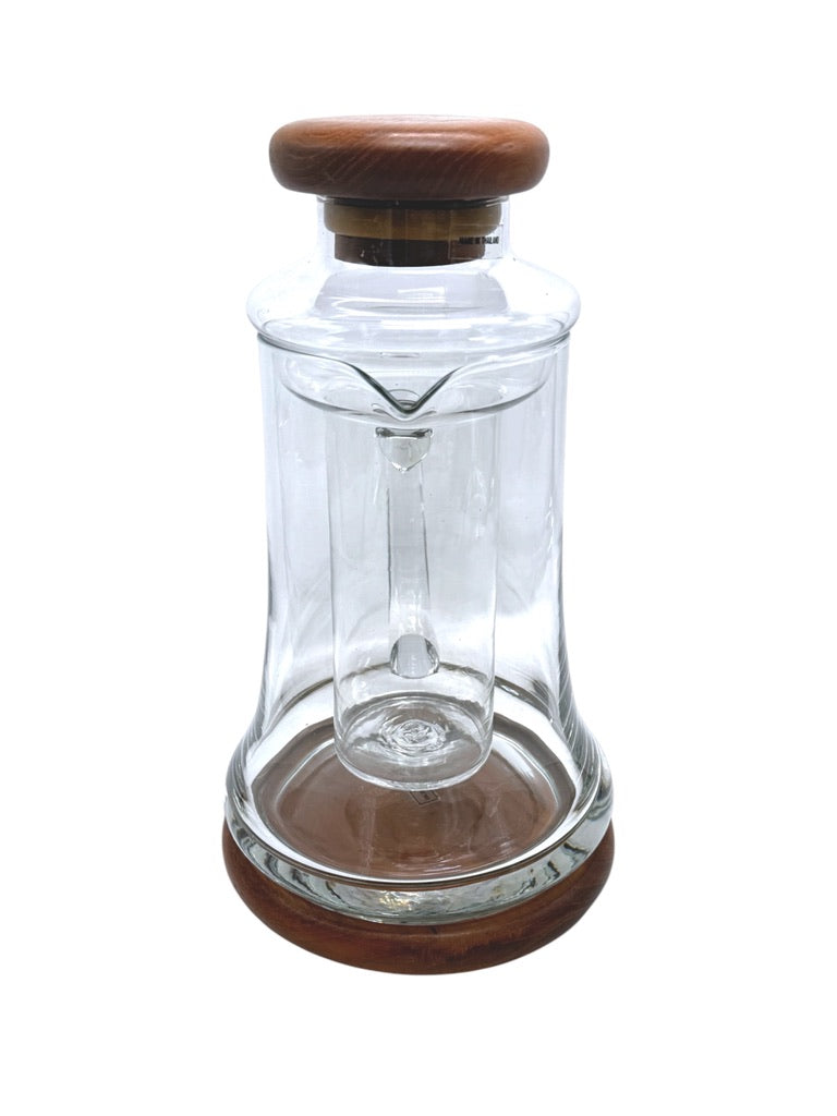Wimsome Teakwood Glass Pitcher W/ Chiller/Lid/Base For Tea Or Beverages