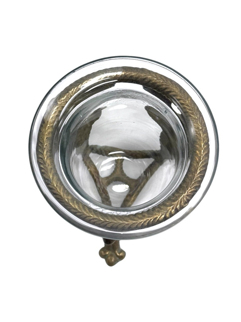 Vintage Brass Cherub Bowl Holder with Glass Insert