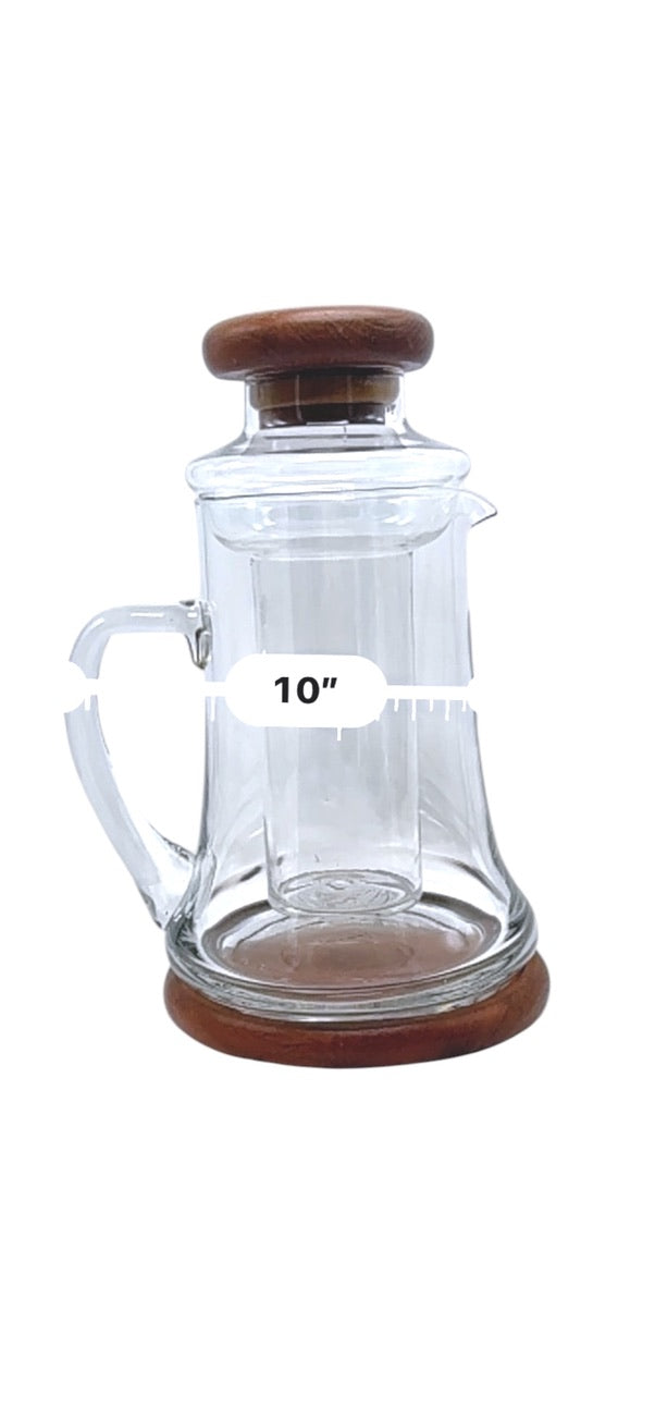 Wimsome Teakwood Glass Pitcher W/ Chiller/Lid/Base For Tea Or Beverages