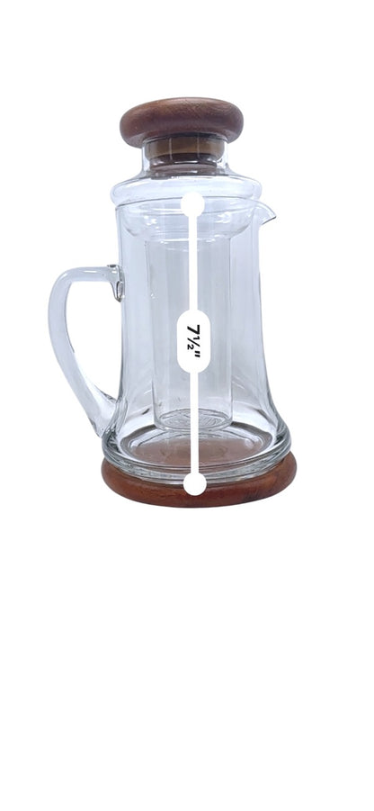 Wimsome Teakwood Glass Pitcher W/ Chiller/Lid/Base For Tea Or Beverages