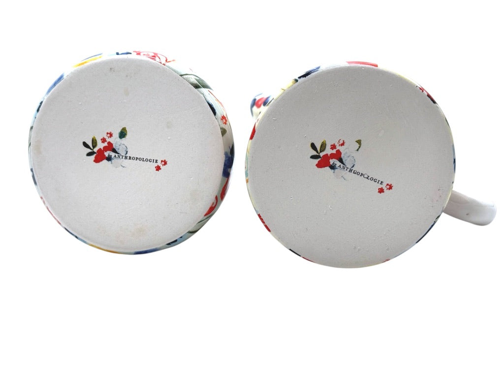 Anthropologie Floral Ceramic Creamer & Sugar Dish Set With Lid