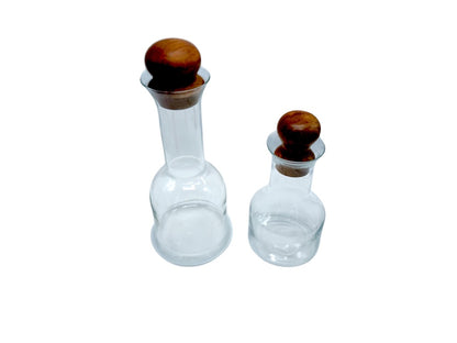 Vintage Dansk Glass & Teak Wood Stoppered Decanters Set Of 2