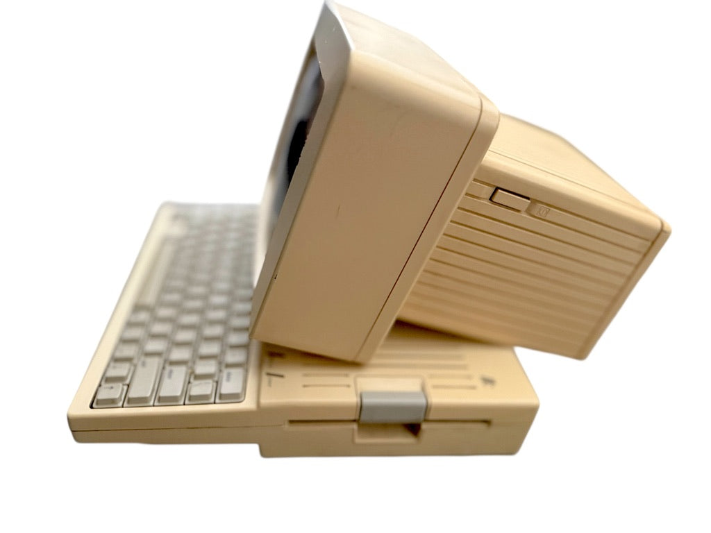 Vintage 1980s Apple IIc Computer & Monitor With Attached Floppy Drive "As Is"