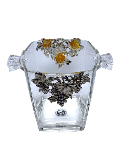 Arthur Court Grape Design Glass Ice Bucket W/ Matching Scoop
