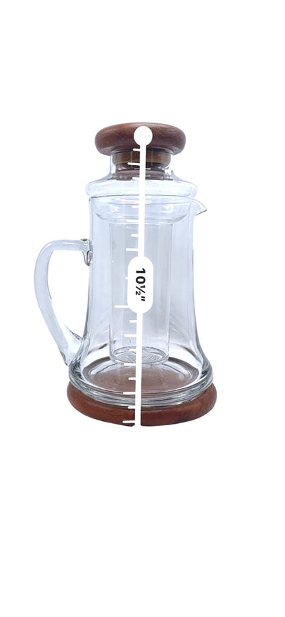 Wimsome Teakwood Glass Pitcher W/ Chiller/Lid/Base For Tea Or Beverages