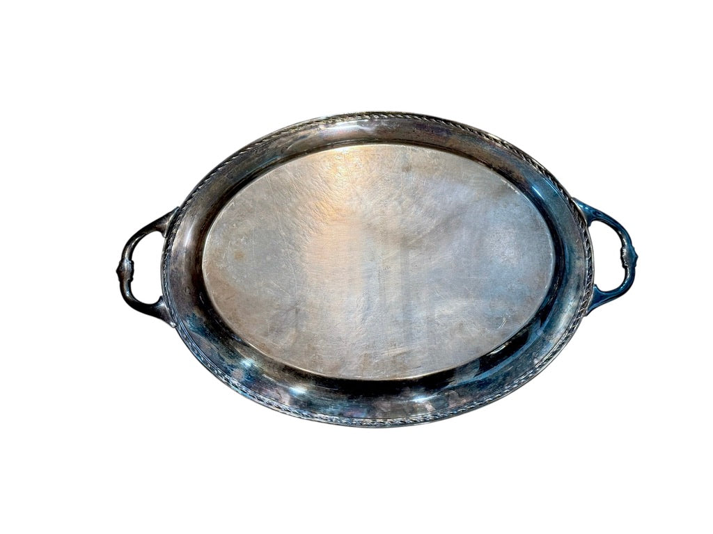 WM. Rogers Victorian Style Oval Silver Plated Serving Tray With Handles 23"x15"
