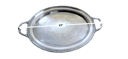WM. Rogers Victorian Style Oval Silver Plated Serving Tray With Handles 23"x15"
