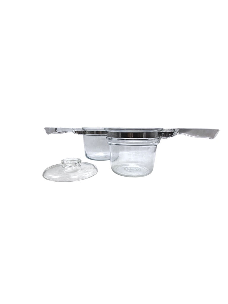 Vintage Pyrex Clear Glass Double Boiler Set With Lid Heat-Resistant Cookware