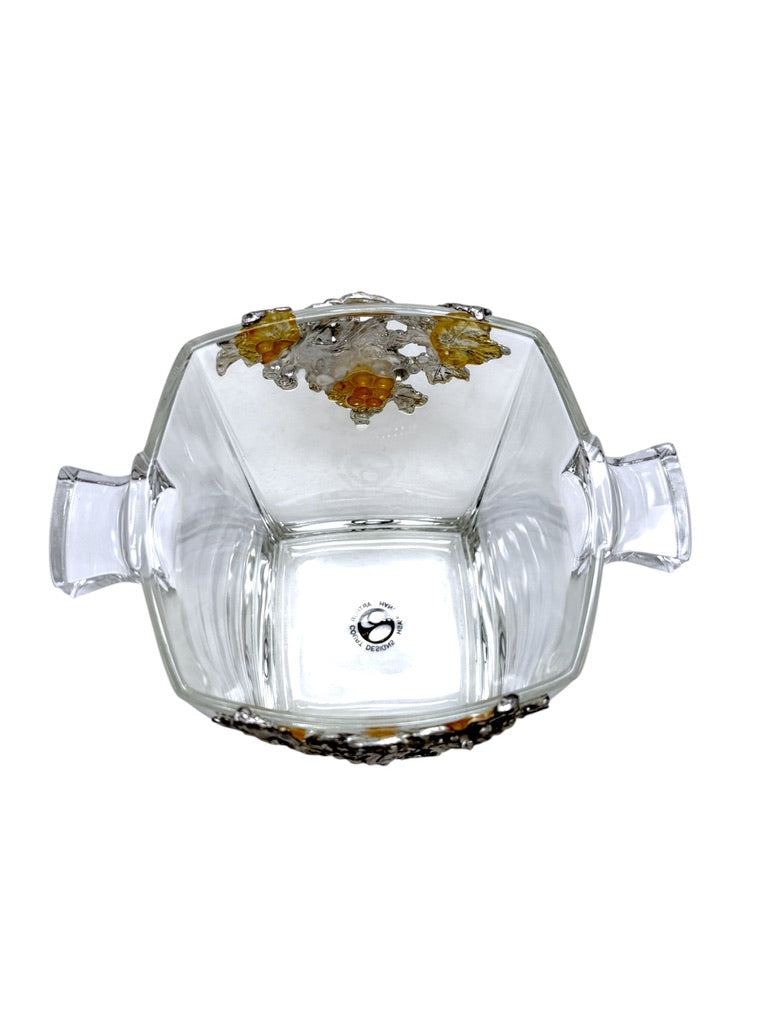 Arthur Court Grape Design Glass Ice Bucket W/ Matching Scoop