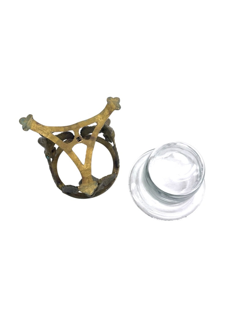 Vintage Brass Cherub Bowl Holder with Glass Insert