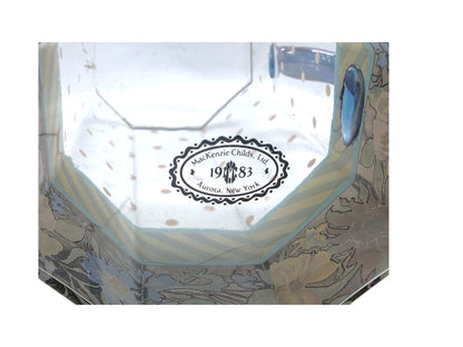 Mackenzie Childs Garland Pink Dot Glass Pitcher Floral/Striped Octagonal Shape