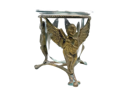 Vintage Brass Cherub Bowl Holder with Glass Insert