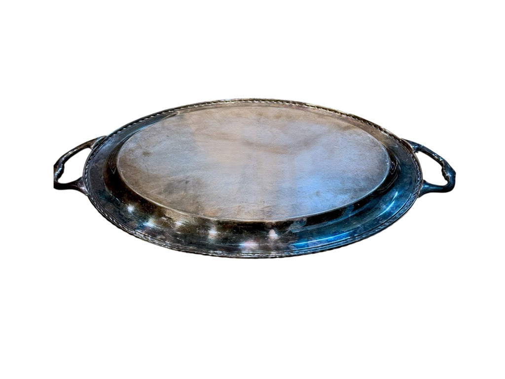 WM. Rogers Victorian Style Oval Silver Plated Serving Tray With Handles 23"x15"