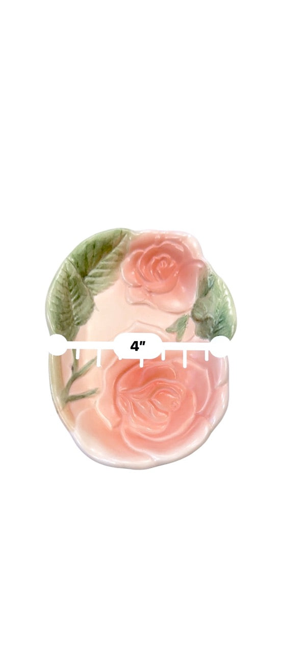 Fitz And Floyd 1987  Blushing Rose Ceramic Tissue Box Cover & Soap Dish Set