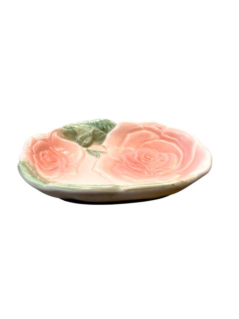 Fitz And Floyd 1987  Blushing Rose Ceramic Tissue Box Cover & Soap Dish Set