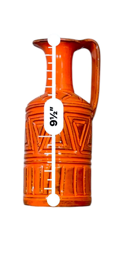 Bitossi Orange Mid-Century Modern Sgraffito Geometric Relief Ceramic Jug