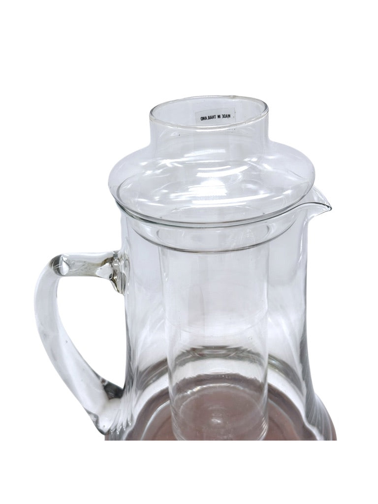 Wimsome Teakwood Glass Pitcher W/ Chiller/Lid/Base For Tea Or Beverages
