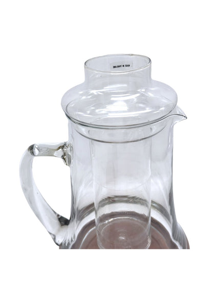 Wimsome Teakwood Glass Pitcher W/ Chiller/Lid/Base For Tea Or Beverages