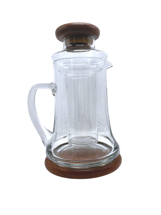 Wimsome Teakwood Glass Pitcher W/ Chiller/Lid/Base For Tea Or Beverages