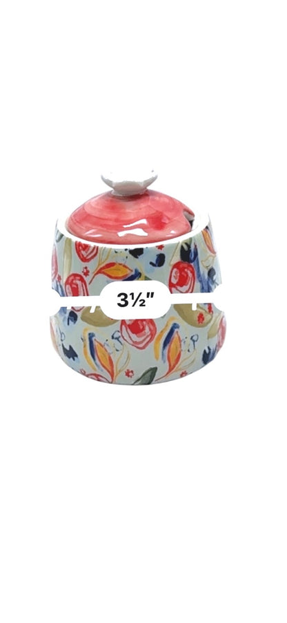Anthropologie Floral Ceramic Creamer & Sugar Dish Set With Lid
