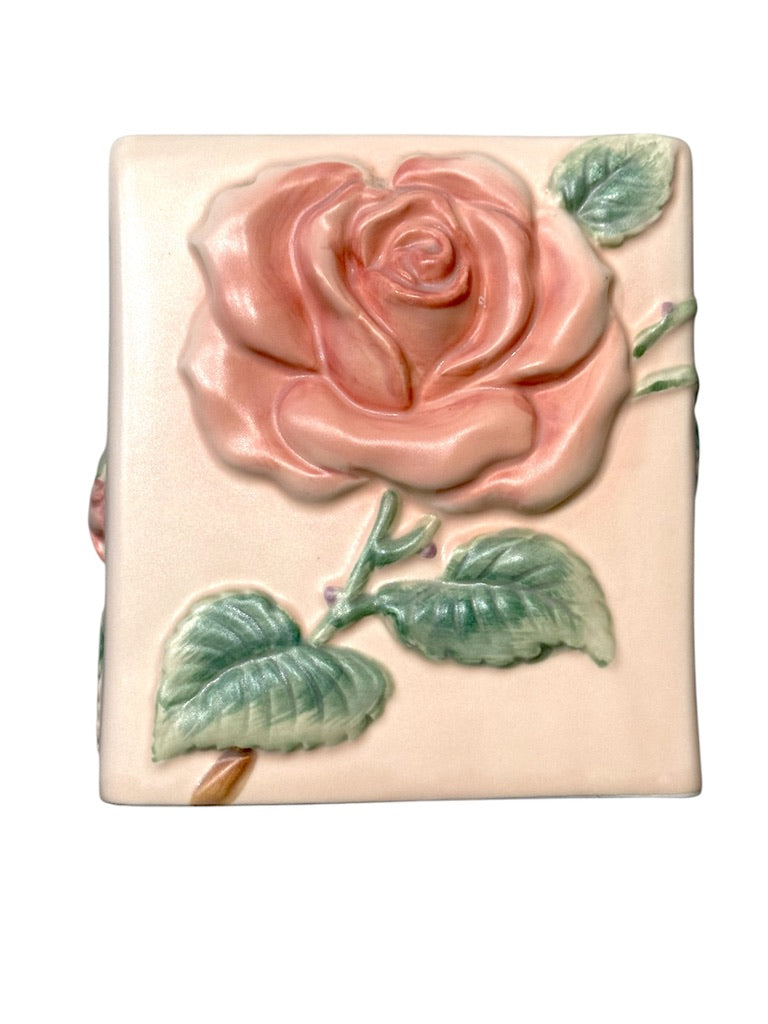 Fitz And Floyd 1987  Blushing Rose Ceramic Tissue Box Cover & Soap Dish Set