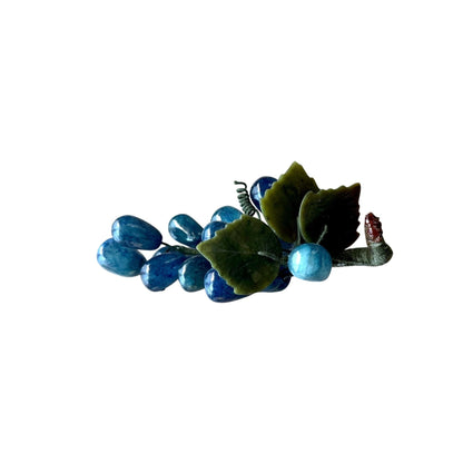 Vintage Blue Agate Grape Cluster With Carved Jade Leaves