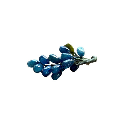 Vintage Blue Agate Grape Cluster With Carved Jade Leaves