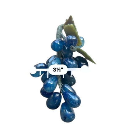 Vintage Blue Agate Grape Cluster With Carved Jade Leaves