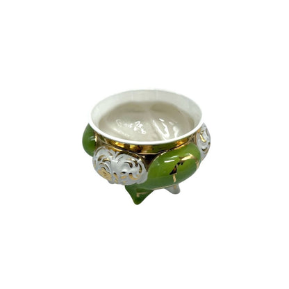 Vintage Italian Porcelain Vase/Planter With Gold & Green Floral Design
