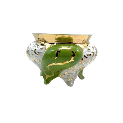 Vintage Italian Porcelain Vase/Planter With Gold & Green Floral Design