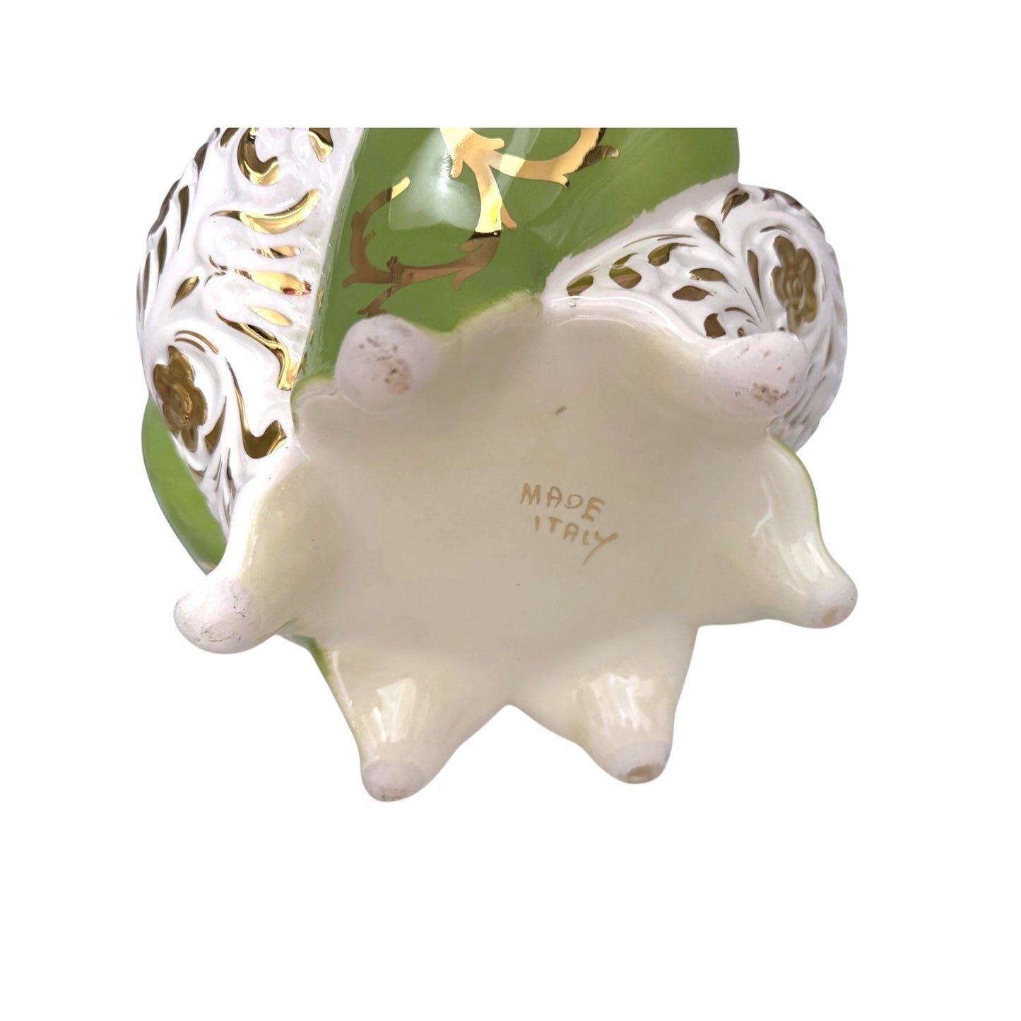 Vintage Italian Porcelain Vase/Planter With Gold & Green Floral Design