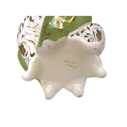 Vintage Italian Porcelain Vase/Planter With Gold & Green Floral Design