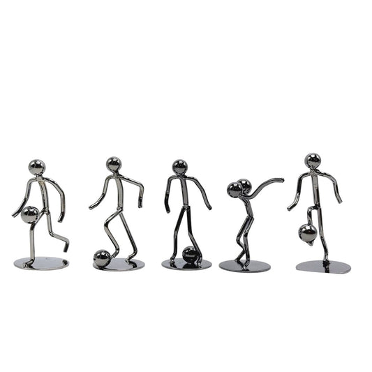 Vintage Pier 1 Imports Metal Soccer Player Figurines Minimalist Chrome Finish