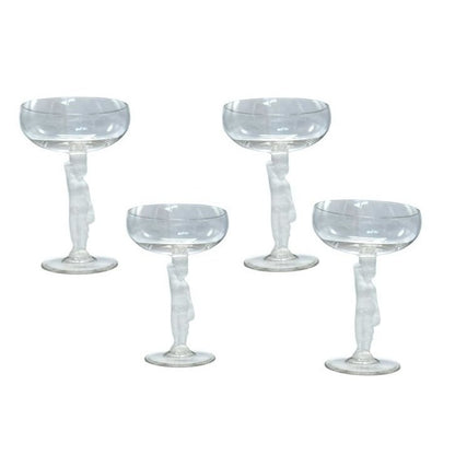 Vintage French Bayel Crystal Bacchus Champagne Coupes - Set of 4