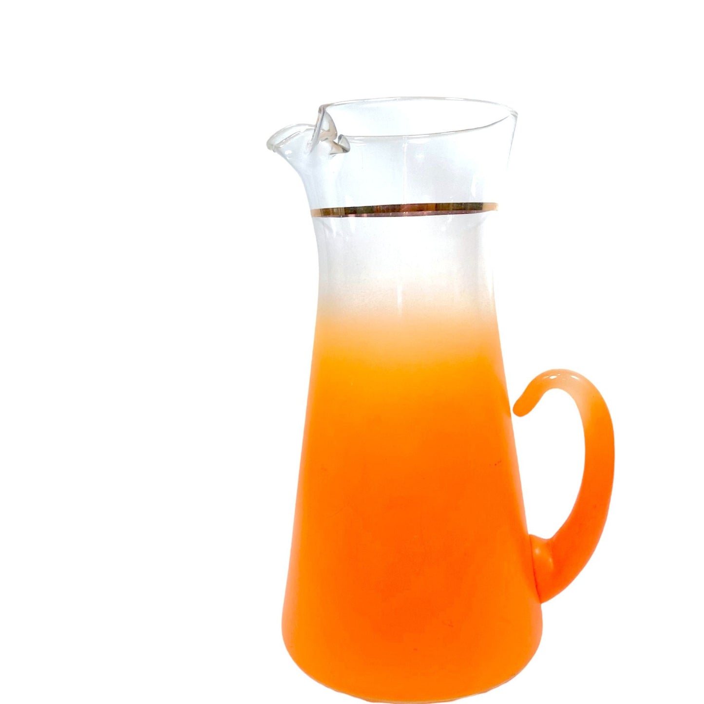 1960's Blendo Ombré Orange Glass Pitcher & Glass - Set of 7