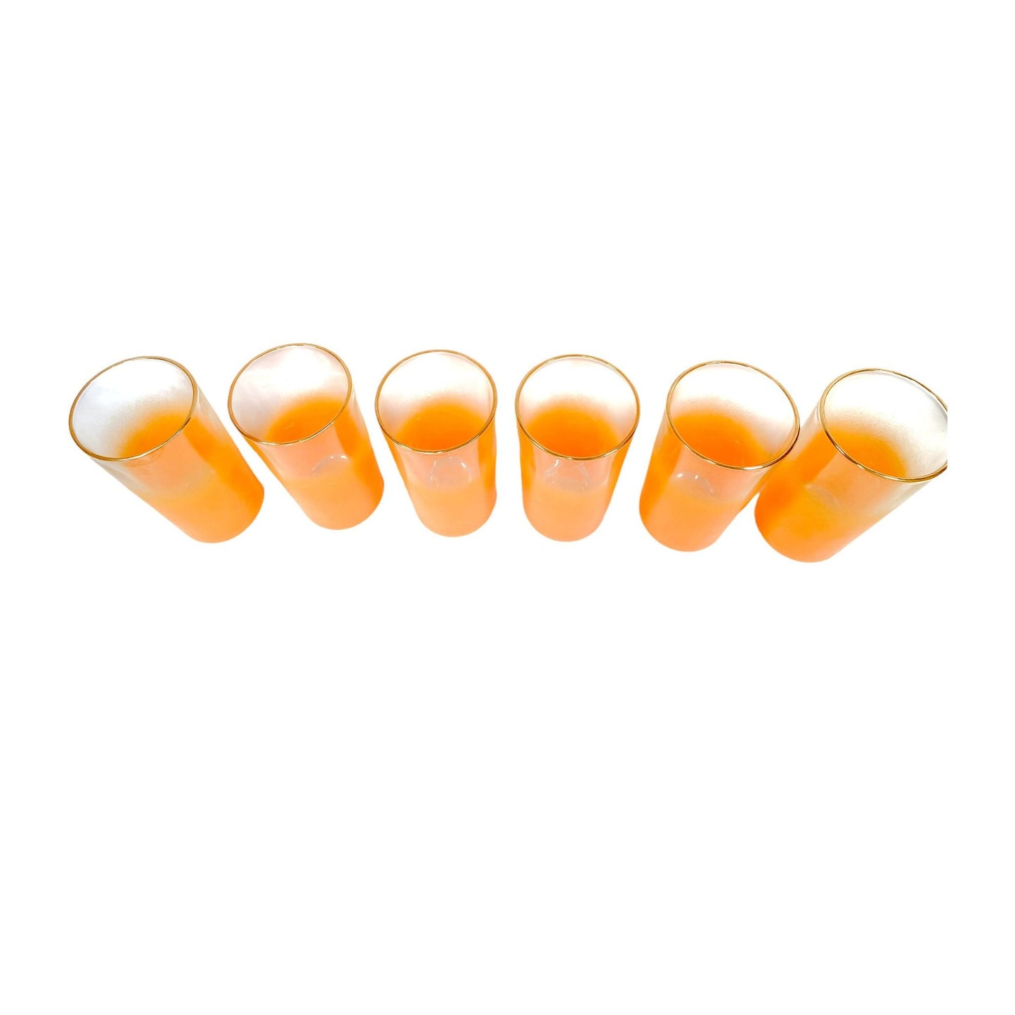 1960's Blendo Ombré Orange Glass Pitcher & Glass - Set of 7